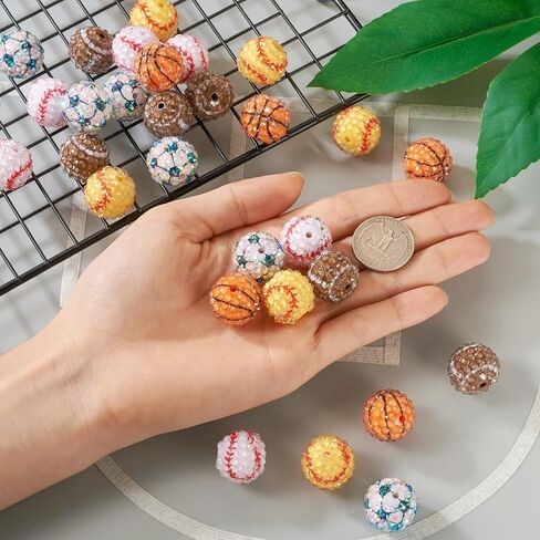 30pcs 20mm الرياضية راتنج راتنج راينستون الخرز - كرة القدم ، والبيسبول ، وفاصل كرة السلة - كرة ديسكو معبدة 5 أنماط لـ DIY Crafts Making Making in Kuwait