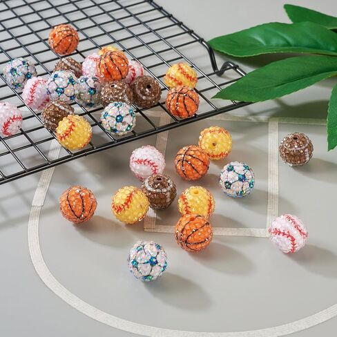 30pcs 20mm الرياضية راتنج راتنج راينستون الخرز - كرة القدم ، والبيسبول ، وفاصل كرة السلة - كرة ديسكو معبدة 5 أنماط لـ DIY Crafts Making Making in Kuwait