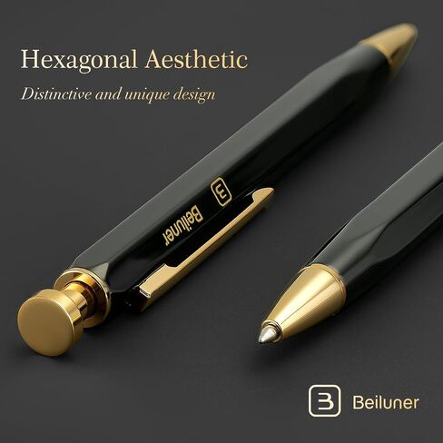 BEILUNER 312 Metal Gel Pen 0.5mm, Hexagonal Design, Green Piano Lacquer with 24K Gold Plated Accents, Includes One Refill, Professional Gel Pen Gift Box Set in Saudi Arabia