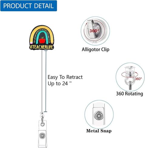 Teacher Retractable Badge Reel with Alligator Clip Teacher Life ID Card Badge Holder Funny Rainbow Badge Funny Black Glitter Badge Reel Gift for Teacher Colleague Headmaster School Staff in Saudi Arabia