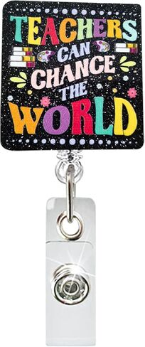 Teacher Retractable Badge Reel with Alligator Clip Teacher Life ID Card Badge Holder Funny Rainbow Badge Funny Black Glitter Badge Reel Gift for Teacher Colleague Headmaster School Staff in Saudi Arabia