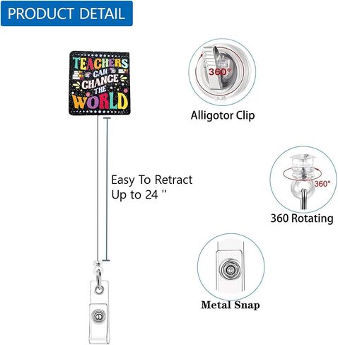 Teacher Retractable Badge Reel with Alligator Clip Teacher Life ID Card Badge Holder Funny Rainbow Badge Funny Black Glitter Badge Reel Gift for Teacher Colleague Headmaster School Staff in Saudi Arabia