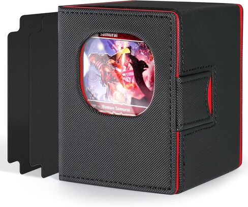 MTG Deck Box for Commander Display with 2 Card Dividers, Trading Card Storage Box Fits 100 Double Sleeved Cards Suitable for TCG/CCG/PTCG/EDH/Magic/Sport Cards (Black&Red) in Saudi Arabia