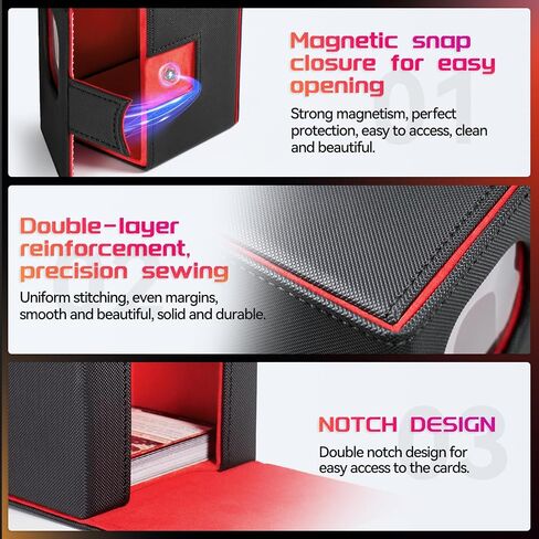 MTG Deck Box for Commander Display with 2 Card Dividers, Trading Card Storage Box Fits 100 Double Sleeved Cards Suitable for TCG/CCG/PTCG/EDH/Magic/Sport Cards (Black&Red) in Saudi Arabia
