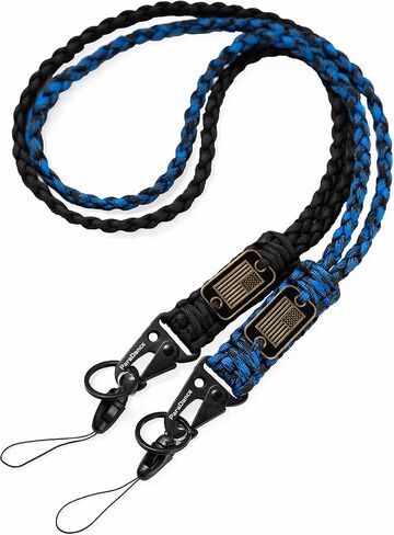 Heavy Duty Key Lanyard w/Cool USA Flag for Keys/Mens, Durable Braided Paracord Lanyard for Id Badges/Whistle/Camera, Rope Keychain Necklace Strap Camping/Hiking/Fishing/Cycling, Black&Blue in Kuwait