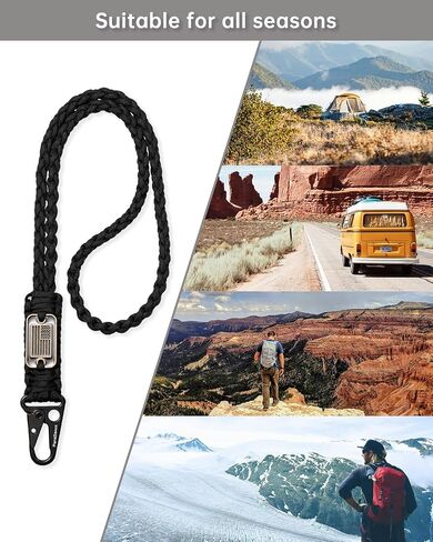 Heavy Duty Key Lanyard w/Cool USA Flag for Keys/Mens, Durable Braided Paracord Lanyard for Id Badges/Whistle/Camera, Rope Keychain Necklace Strap Camping/Hiking/Fishing/Cycling, Black&Blue in Kuwait