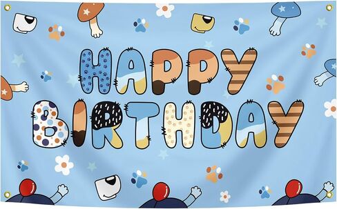 Happy Birthday Banner Blue 3x5 Feet Cute Cartoon Occasion Birthday Banner Party Decoration in Kuwait
