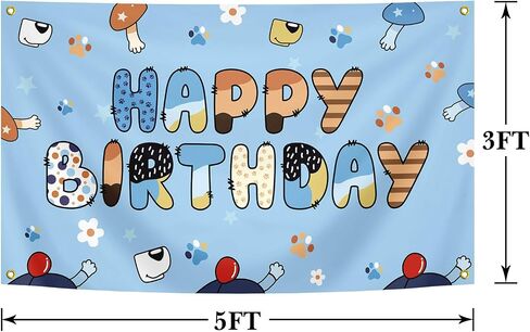 Happy Birthday Banner Blue 3x5 Feet Cute Cartoon Occasion Birthday Banner Party Decoration in Kuwait