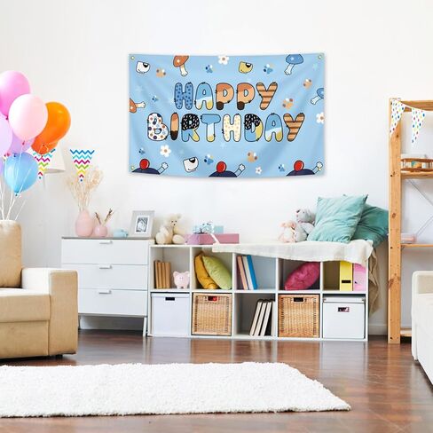 Happy Birthday Banner Blue 3x5 Feet Cute Cartoon Occasion Birthday Banner Party Decoration in Kuwait