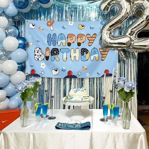 Happy Birthday Banner Blue 3x5 Feet Cute Cartoon Occasion Birthday Banner Party Decoration in Kuwait