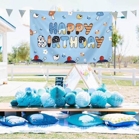 Happy Birthday Banner Blue 3x5 Feet Cute Cartoon Occasion Birthday Banner Party Decoration in Kuwait