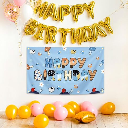 Happy Birthday Banner Blue 3x5 Feet Cute Cartoon Occasion Birthday Banner Party Decoration in Kuwait