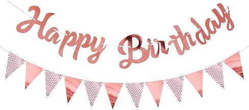 2PCS Rose Gold Happy Birthday Banner Sign - Happy Birthday Bunting Banner Garland for Women Girls Baby Kids Baby Shower Party Decorations Bunting Flag Birthday Party Supplies in Saudi Arabia
