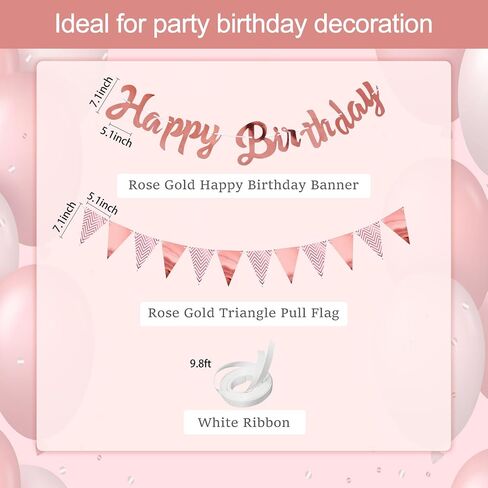 2PCS Rose Gold Happy Birthday Banner Sign - Happy Birthday Bunting Banner Garland for Women Girls Baby Kids Baby Shower Party Decorations Bunting Flag Birthday Party Supplies in Saudi Arabia