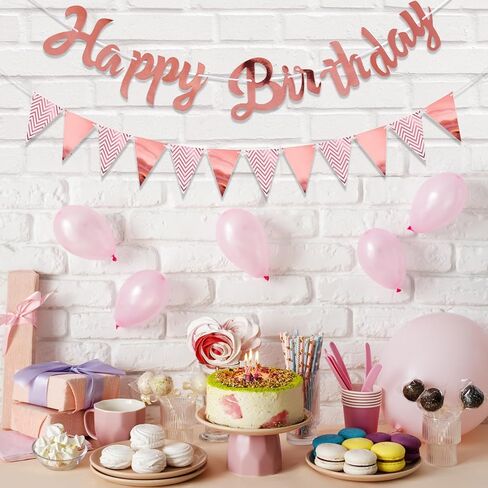 2PCS Rose Gold Happy Birthday Banner Sign - Happy Birthday Bunting Banner Garland for Women Girls Baby Kids Baby Shower Party Decorations Bunting Flag Birthday Party Supplies in Saudi Arabia