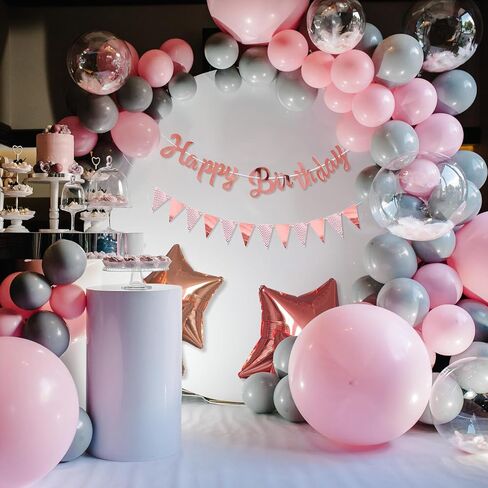 2PCS Rose Gold Happy Birthday Banner Sign - Happy Birthday Bunting Banner Garland for Women Girls Baby Kids Baby Shower Party Decorations Bunting Flag Birthday Party Supplies in Saudi Arabia