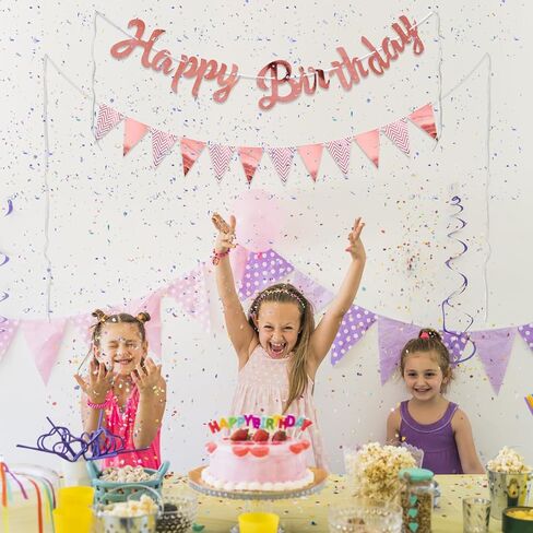 2PCS Rose Gold Happy Birthday Banner Sign - Happy Birthday Bunting Banner Garland for Women Girls Baby Kids Baby Shower Party Decorations Bunting Flag Birthday Party Supplies in Saudi Arabia