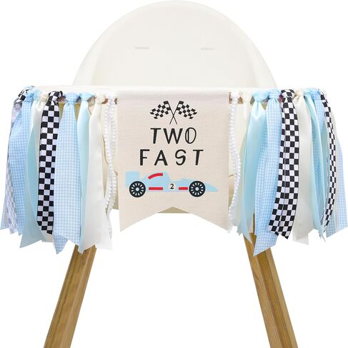 Race Car Birthday High Chair Banner - Two Fast High Chair Birthday Banner, Blue Car Two Fast Decorationsm,Vintage Race Car Boy 2nd Bday Banner (two fast) in Kuwait