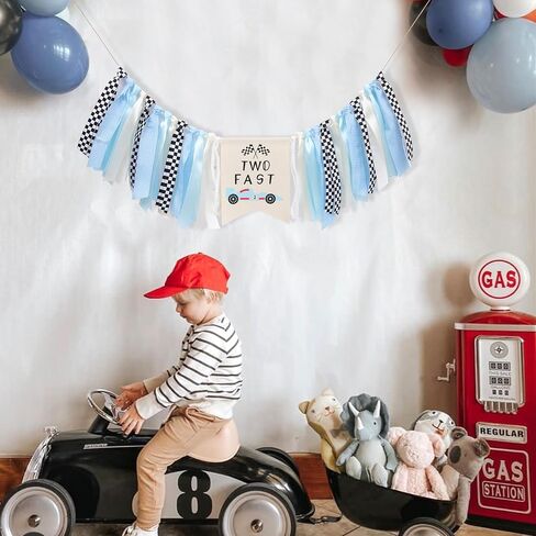 Race Car Birthday High Chair Banner - Two Fast High Chair Birthday Banner, Blue Car Two Fast Decorationsm,Vintage Race Car Boy 2nd Bday Banner (two fast) in Kuwait