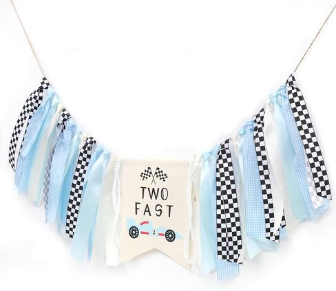 Race Car Birthday High Chair Banner - Two Fast High Chair Birthday Banner, Blue Car Two Fast Decorationsm,Vintage Race Car Boy 2nd Bday Banner (two fast) in Kuwait