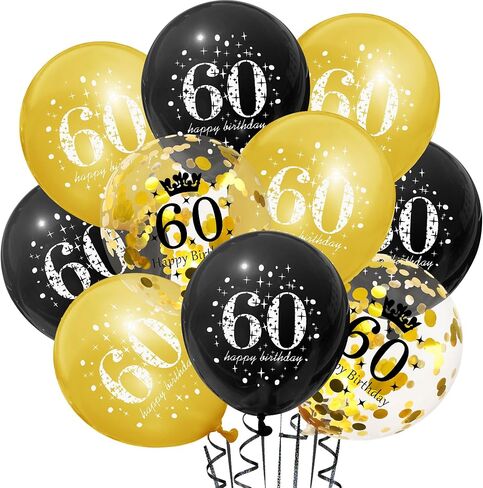 60th Birthday Party Decorations for Men Women Black and Gold, Black Gold Happy Birthday Banner Sign 60th Happy Birthday Balloons for 60th Anniversary Birthday Party Supplies Outdoor Indoor Décor in Kuwait