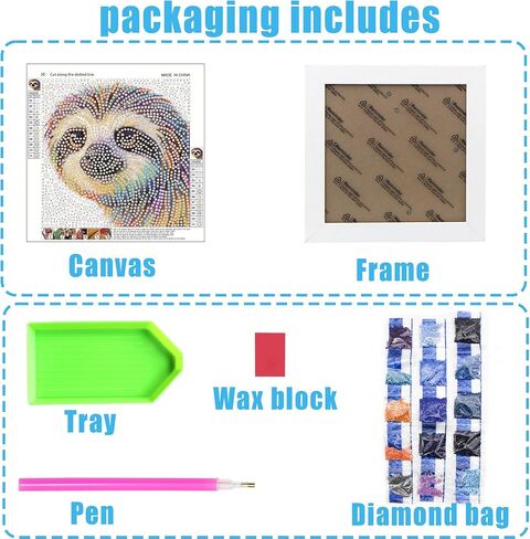 geesfayan Diamond Art Kits for Kids Ages 8-12,6 Inch DIY Gem Art Painting with 7 Inch Frame, Complete Starter Kit for Beginners, Creative Arts & Crafts Gift for Girls & Boys (Sloth) in Saudi Arabia