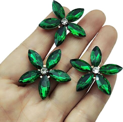 5pcs أزرار زهرة حجر الراين ، زخارف الظهر مسطحة خياطة على أزرار للحرف اليدوية ، وأحذية الأكياس زخرفة ، 31 × 30 مم ، أخضر in Kuwait