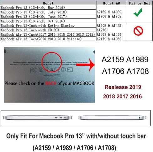 Macbook Pro مقاس 13 بوصة قذيفة صلبة ، متوافقة مع الموديلات 2016-2019 A2159 A1989 A1706 A1708 ، مع/بدون شريط اللمس (Crystal Clear) in Kuwait