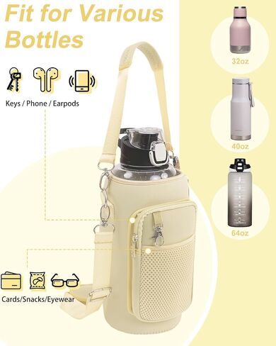 حقيبة حامل زجاجات المياه مع حامل زجاجة مياه معزول بحزام مع جيب للهاتف ومقبض 32oz 40oz 50oz كم زجاجة مياه للمشي لمسافات طويلة in Saudi Arabia