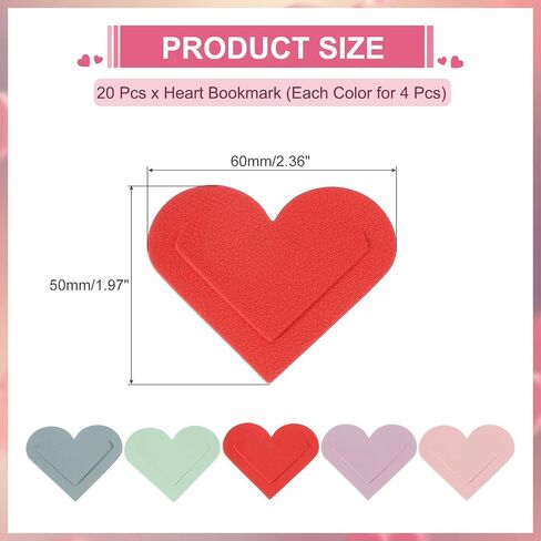 PATIKIL Leather Heart Bookmarks, 20Pcs Cute Corner Page Book Marks Bookmark Clips Book Accessories for Reading Lovers Women Men Teacher Gifts, Purple/Pink/Green/Blue/Red in Saudi Arabia
