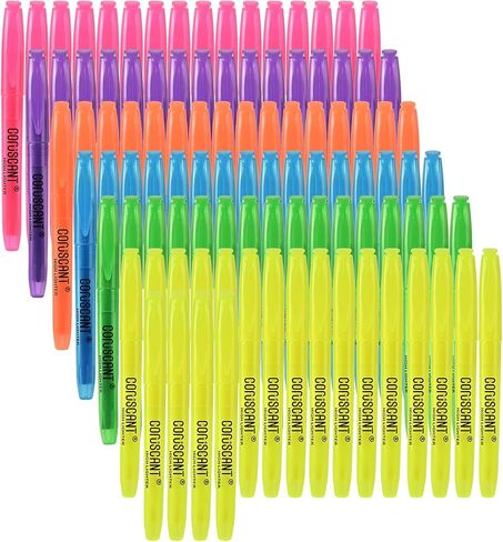 Highlighter - 100 pack color highlighter, color transparent visible fluorescent pen shell, wide chisel point mark, fluorescent pen, school, office in Kuwait