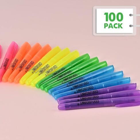 Highlighter - 100 pack color highlighter, color transparent visible fluorescent pen shell, wide chisel point mark, fluorescent pen, school, office in Kuwait
