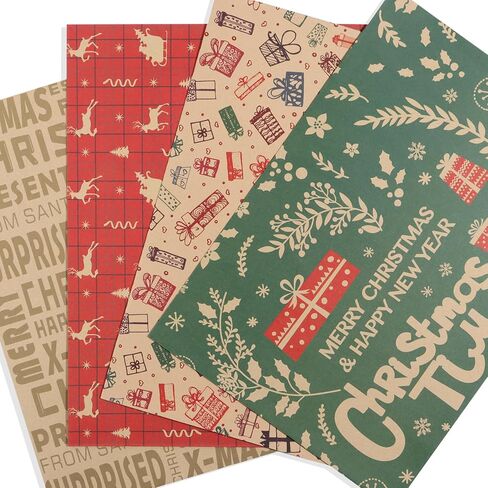 Ckysee Sheets Christmas Wrapping Paper for Kids Adults, Kraft Wrapping Paper,Total 12 Folded Sheets, 19.7 * 27.6 Inches Each, Easy to Store Not Rolls in Saudi Arabia