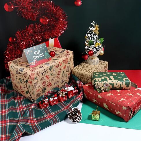 Ckysee Sheets Christmas Wrapping Paper for Kids Adults, Kraft Wrapping Paper,Total 12 Folded Sheets, 19.7 * 27.6 Inches Each, Easy to Store Not Rolls in Saudi Arabia