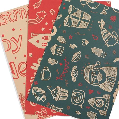 Ckysee Sheets Christmas Wrapping Paper for Kids Adults, Kraft Wrapping Paper,Total 12 Folded Sheets, 19.7 * 27.6 Inches Each, Easy to Store Not Rolls in Saudi Arabia