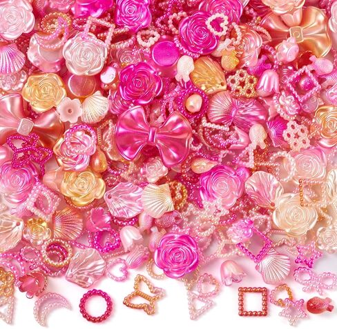 Assorted Plastic Beads Heart Moon Flower Bowknot Leaf Beads and Charms Hot Pink Random Kandi Beads Cute Phone Charm Kit for Crafts DIY Lanyard Jewelry Making Supplies in Saudi Arabia