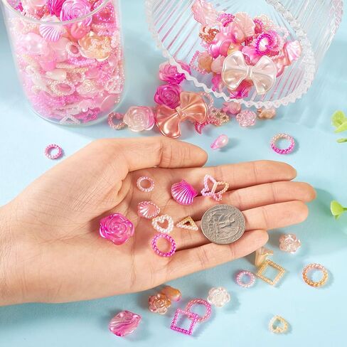 Assorted Plastic Beads Heart Moon Flower Bowknot Leaf Beads and Charms Hot Pink Random Kandi Beads Cute Phone Charm Kit for Crafts DIY Lanyard Jewelry Making Supplies in Saudi Arabia