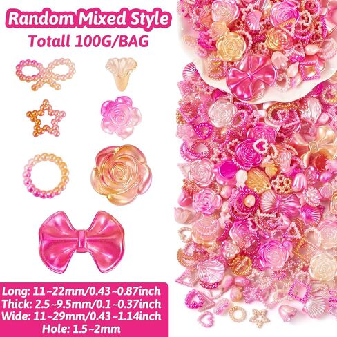 Assorted Plastic Beads Heart Moon Flower Bowknot Leaf Beads and Charms Hot Pink Random Kandi Beads Cute Phone Charm Kit for Crafts DIY Lanyard Jewelry Making Supplies in Saudi Arabia