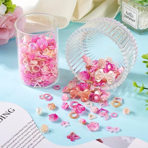 Assorted Plastic Beads Heart Moon Flower Bowknot Leaf Beads and Charms Hot Pink Random Kandi Beads Cute Phone Charm Kit for Crafts DIY Lanyard Jewelry Making Supplies in Saudi Arabia