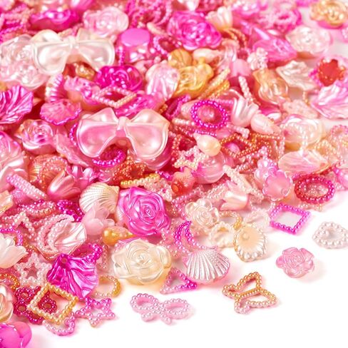 Assorted Plastic Beads Heart Moon Flower Bowknot Leaf Beads and Charms Hot Pink Random Kandi Beads Cute Phone Charm Kit for Crafts DIY Lanyard Jewelry Making Supplies in Saudi Arabia