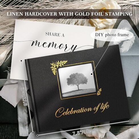LANPN FUNERAL BOOK for Memorial Service ، CLITEN CENEN OF LIFE REGISTY BOOK مع نافذة مفتوحة ، دفتر الذاكرة لجنازة مع علامة الجدول ، توقيع الجنازة على الكتب للضيوف ، الأسود in Kuwait