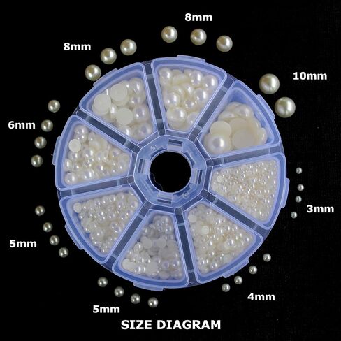 Zbella 2,000+pcs 6 Sizes Flat Back Pearls Cabochons + Storage for Crafts Scrapbooking Embellishment DIY Phone Nail (3mm, 4mm, 5mm,6mm, 8mm, 10mm) (Champagne) in Saudi Arabia