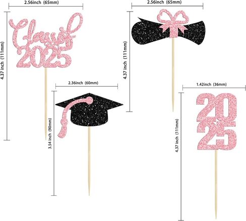 36 Pack 2025 Graduation Theme Cupcake Toppers Glitter Class of 2025 Diploma Graduation Cap Cupcake Picks 2025 Graduation Theme Party Cake Decorations Supplies Pink in Saudi Arabia