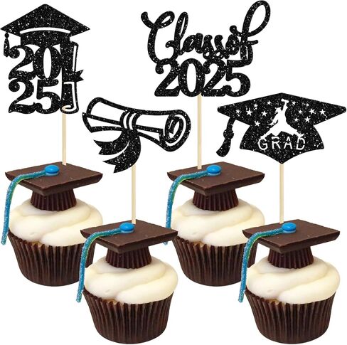 36 Pack 2025 تخرج موضوع Cupcake Toppers Glitter Class of 2025 Diploma Capcake Capcake يختار 2025 تخرج تخرج الكعكة الزخارف اللوازم الوردي in Saudi Arabia
