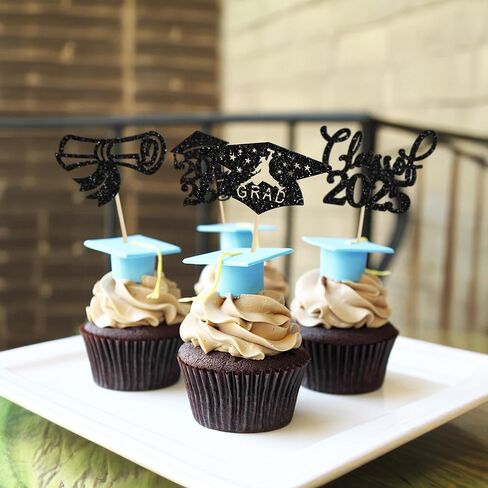36 Pack 2025 تخرج موضوع Cupcake Toppers Glitter Class of 2025 Diploma Capcake Capcake يختار 2025 تخرج تخرج الكعكة الزخارف اللوازم الوردي in Saudi Arabia