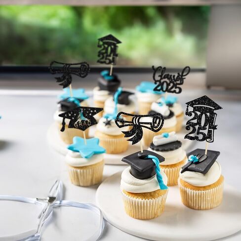 36 Pack 2025 تخرج موضوع Cupcake Toppers Glitter Class of 2025 Diploma Capcake Capcake يختار 2025 تخرج تخرج الكعكة الزخارف اللوازم الوردي in Saudi Arabia