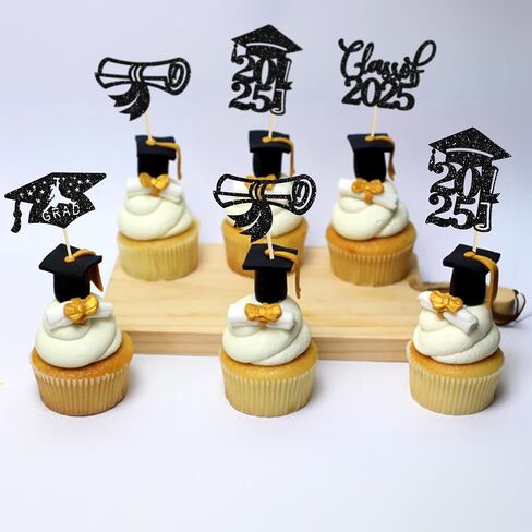 36 Pack 2025 تخرج موضوع Cupcake Toppers Glitter Class of 2025 Diploma Capcake Capcake يختار 2025 تخرج تخرج الكعكة الزخارف اللوازم الوردي in Saudi Arabia