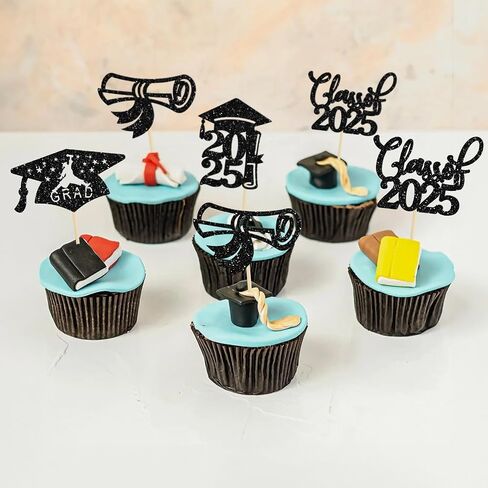 36 Pack 2025 تخرج موضوع Cupcake Toppers Glitter Class of 2025 Diploma Capcake Capcake يختار 2025 تخرج تخرج الكعكة الزخارف اللوازم الوردي in Saudi Arabia