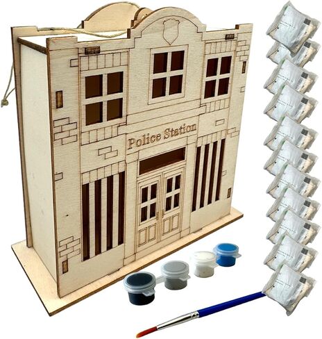 طقم شرطة Oojami Wooden: 12 DIY لم يتم تمييز مركز شرطة DIY الإمدادات المثالية للأطفال والبالغين من جميع الأعمار مع الدهانات والفرشاة (DIY) in Saudi Arabia