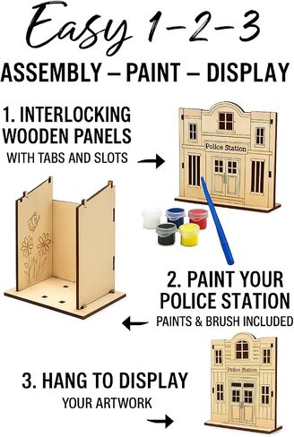 طقم شرطة Oojami Wooden: 12 DIY لم يتم تمييز مركز شرطة DIY الإمدادات المثالية للأطفال والبالغين من جميع الأعمار مع الدهانات والفرشاة (DIY) in Saudi Arabia